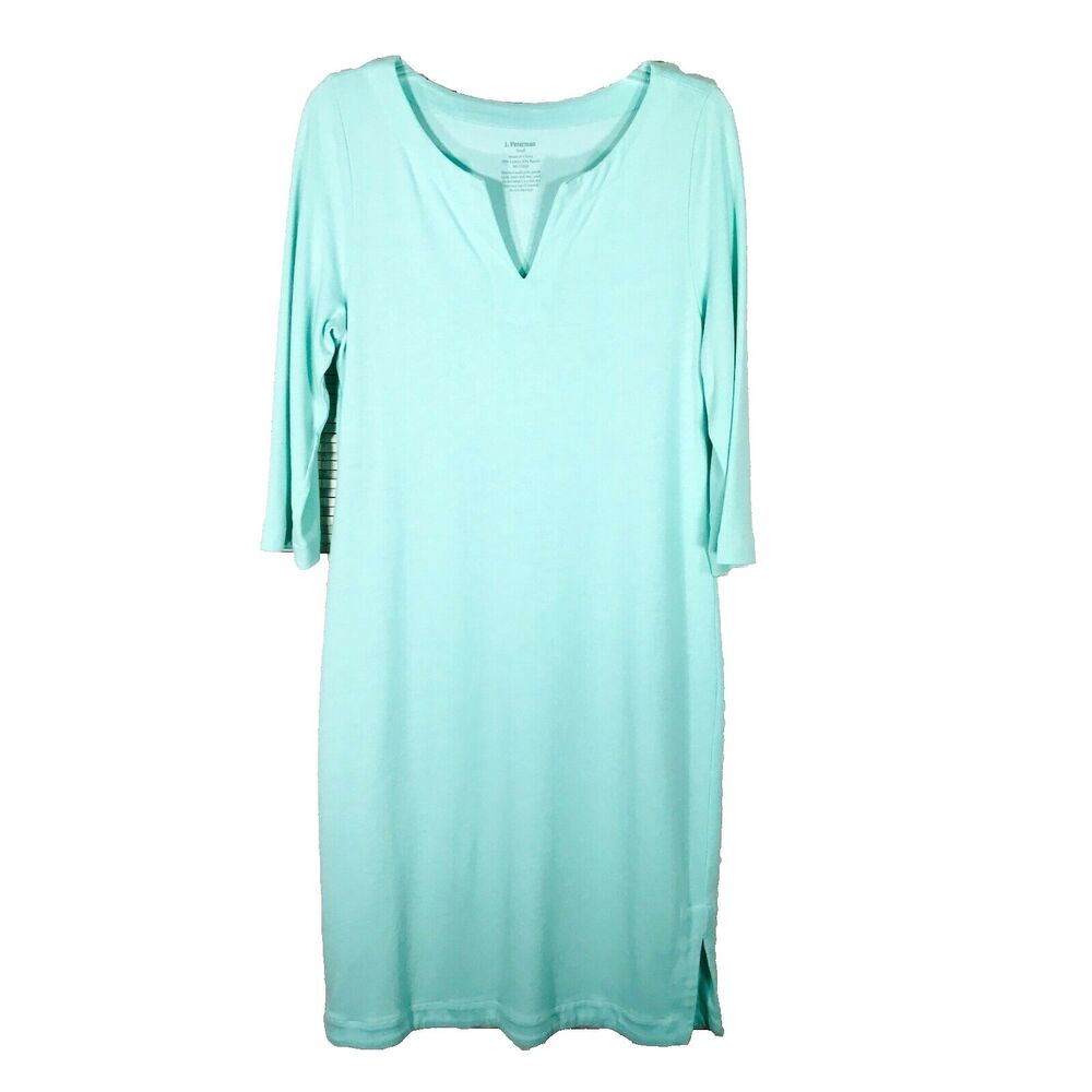 J. Peterman Lounge Dress S Mint Green Midi Knit 3/4 Sleeve V Neck